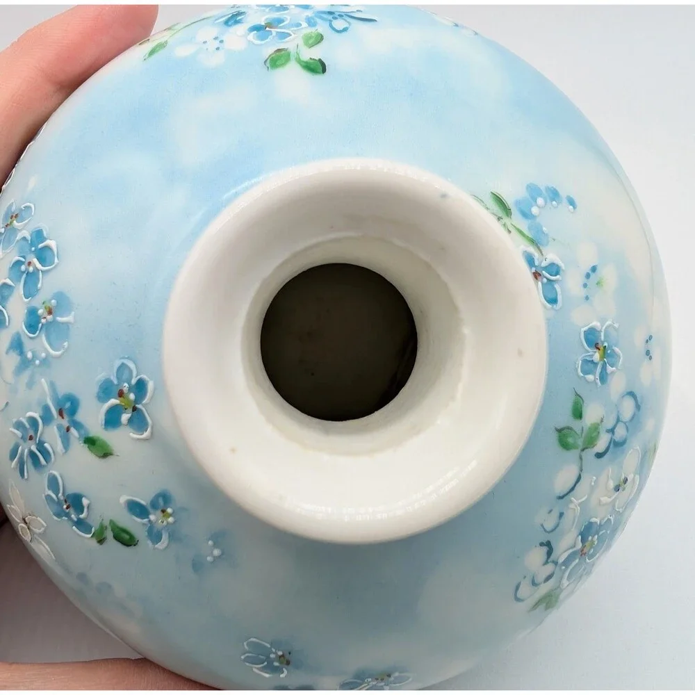 Antique D&C Limoges France Porcelain Blue White Bud Vase Floral Flowers